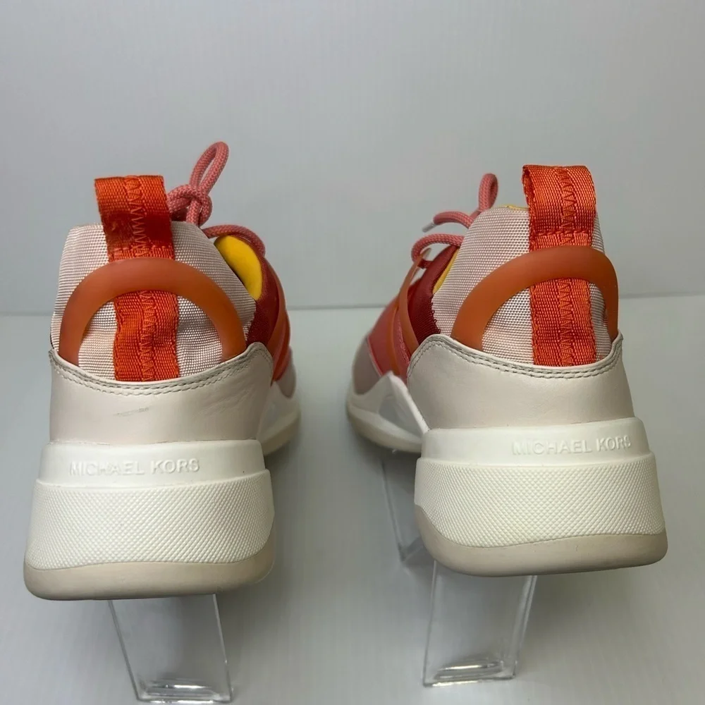 “Michael Kors” Women's Coral Pink Canvas & Leather Sneakers Size 10